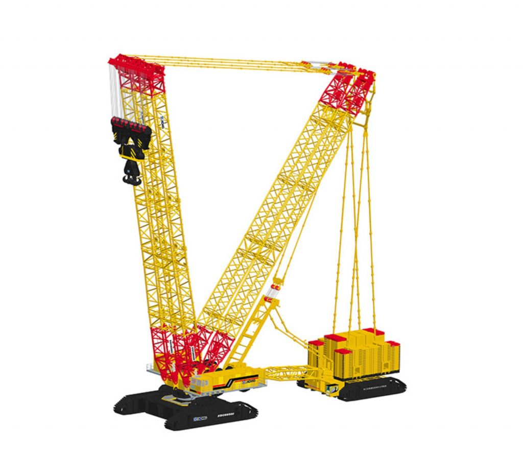XCMG XGC88000 super-heavy crawler crane in yellow and red finish