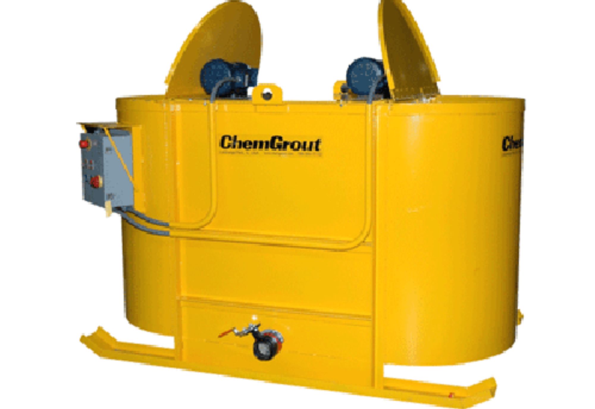 ChemGrout grout agitator tank in yellow finish